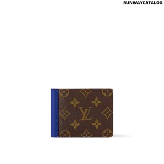 Louis Vuitton Multiple Wallet in Monogram Macassar with indigo blue cowhide-leather trim, eight card slots, and a bill compartment.