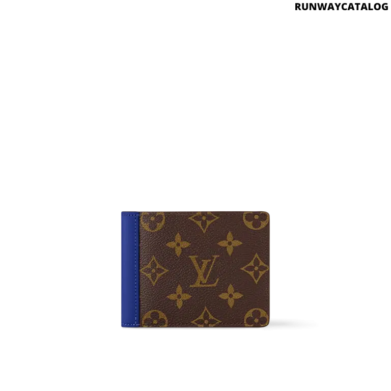 Louis Vuitton Multiple Wallet in Monogram Macassar with indigo blue cowhide-leather trim, eight card slots, and a bill compartment.