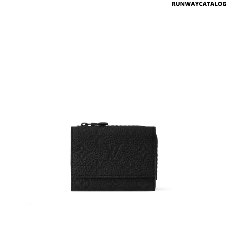 Louis Vuitton Pilot Wallet in black embossed Taurillon Monogram leather with a stud flap opening and six card slots.