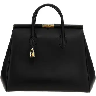 Dolce & Gabbana calf leather handbag with gold-tone turn-lock closure, detachable strap, and top handle.