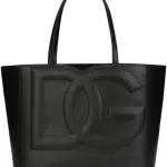 Black Logo Leather Shopping Bag