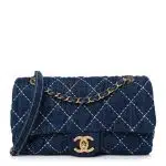 Denim Quilted Medium Denim Trip Single Flap Blue