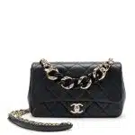 Black Quilted Lambskin Small Elegant Flap Bag Resin and Gold Hardware