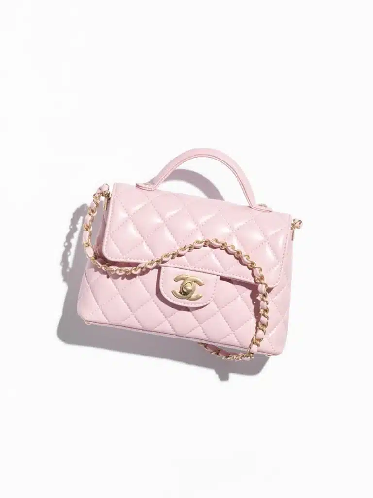 CHANEL Small Flap Bag with Top Handle – Pink Quilted Lambskin & Gold Hardware