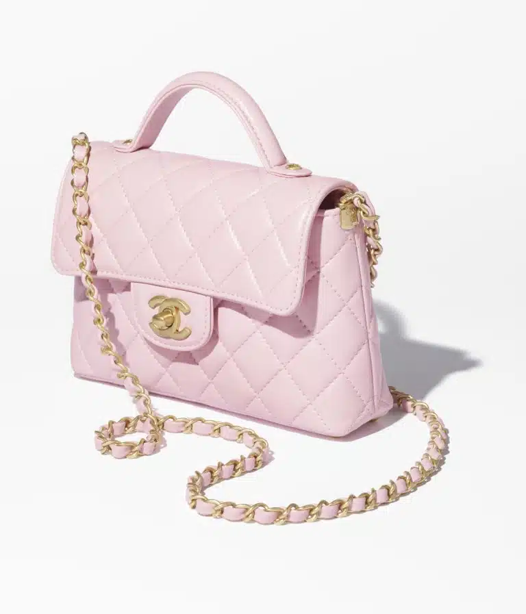 CHANEL Small Flap Bag with Top Handle – Pink Quilted Lambskin & Gold Hardware - Image 2