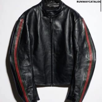 Leather biker jacket with Web detail