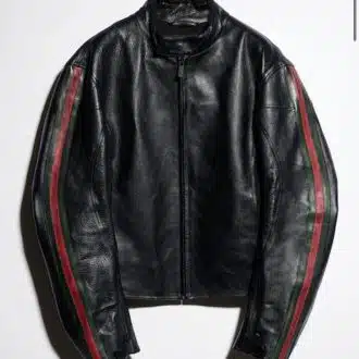 Leather biker jacket with Web detail