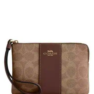 Tan & Brown Logo Wristlet