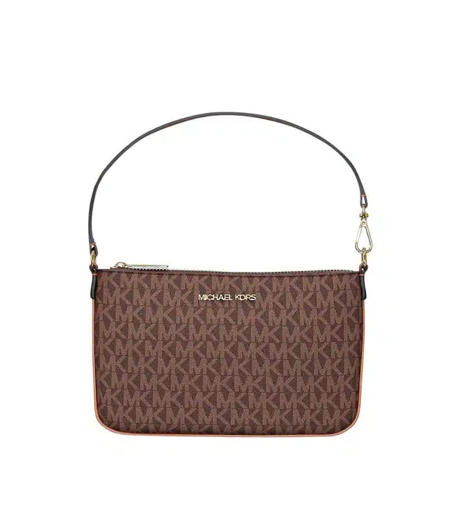 Brown Jet Set Signature Wristlet