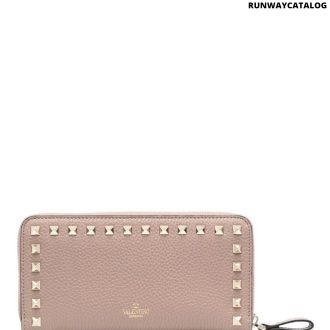 Pink Studded Zip Around Wallet