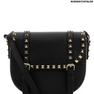 Black Rockstud Studded Leather Cross Body Bag