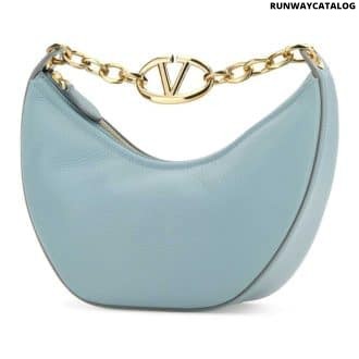Light Blue Leather Small Vlogo Moon Hobo Bag