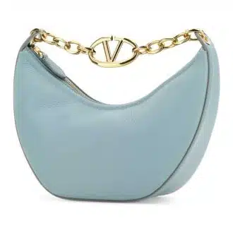 Light Blue Leather Small Vlogo Moon Hobo Bag