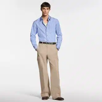 Bead-Embroidered Long-Sleeved Striped Shirt