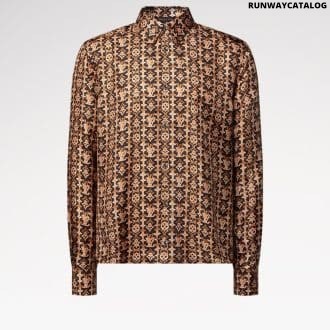 Monogram Printed Long-Sleeved Silk Shirt