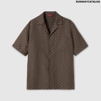 GG canvas linen blend bowling shirt