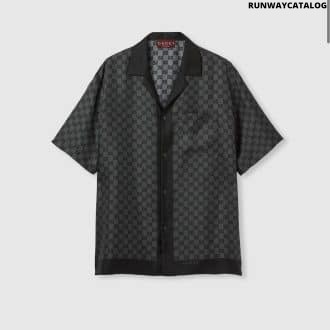 Printed silk twill bowling shirt