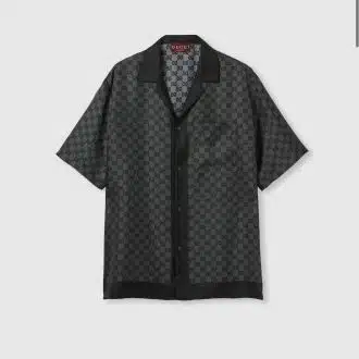 Printed silk twill bowling shirt