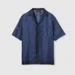 Printed silk twill bowling shirt