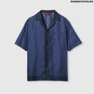 Printed silk twill bowling shirt