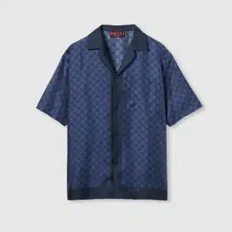 Printed silk twill bowling shirt