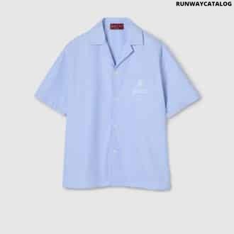 Thin striped cotton poplin bowling shirt