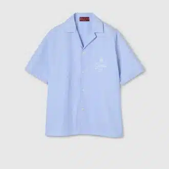 Thin striped cotton poplin bowling shirt