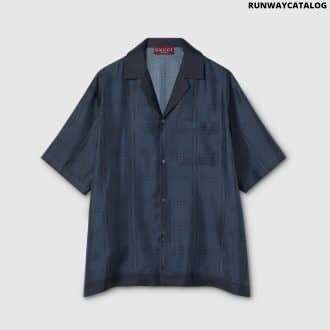 Printed silk twill bowling shirt