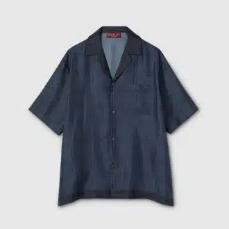 Printed silk twill bowling shirt
