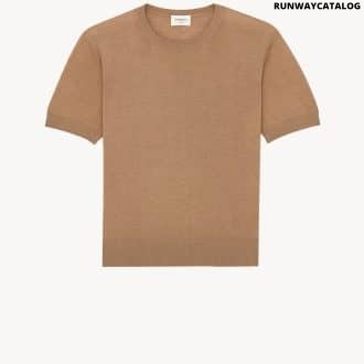 CREWNECK T-SHIRT IN CASHMERE, WOOL, AND SILK CAMEL CLAIR