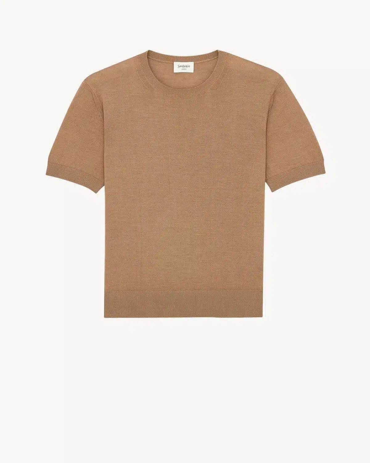 CREWNECK T-SHIRT IN CASHMERE, WOOL, AND SILK CAMEL CLAIR