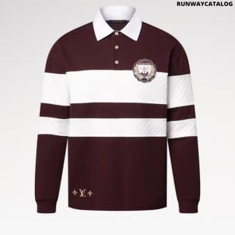 Damier Striped Long-Sleeved Polo Shirt