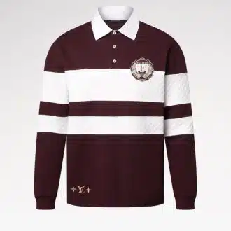 Damier Striped Long-Sleeved Polo Shirt