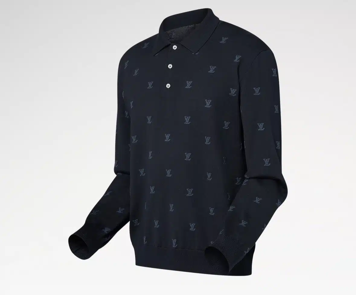 Wool, Silk And Cashmere-Blend Long Sleeve LV Blason Polo - Image 2