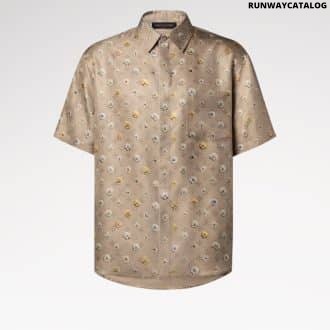 Monogram Printed Short-Sleeved Silk Shirt