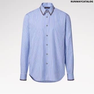 Bead-Embroidered Long-Sleeved Striped Shirt