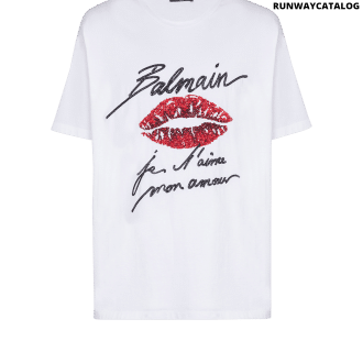 Embroidered T-shirt with Balmain "Love Letter" and Lips