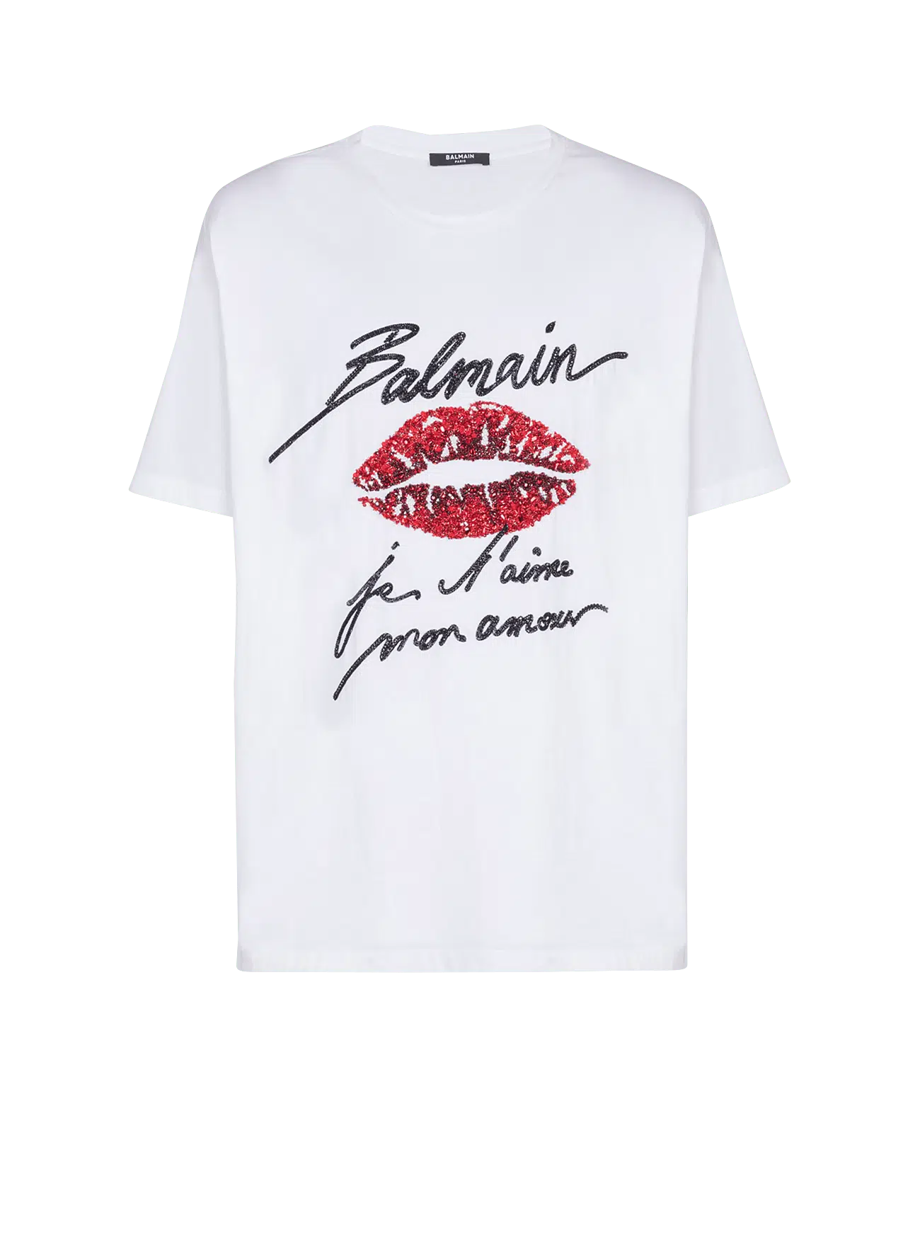 Embroidered T-shirt with Balmain "Love Letter" and Lips