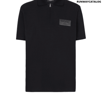 Cotton polo shirt with leather Balmain Couture label