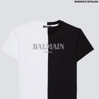 Two-tone T-shirt with vintage Balmain print