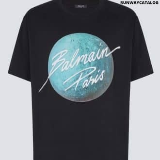 Printed Balmain Paris logo and planet T-shirt
