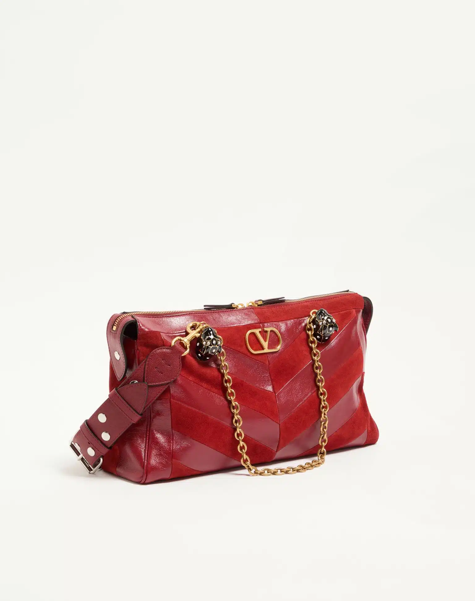 Valentino Garavani Panthea Medium Shoulder Bag In Suede And Nappa With Chevron Motif