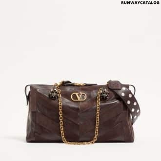 Valentino Garavani Panthea Medium Shoulder Bag In Suede And Nappa With Chevron Motif