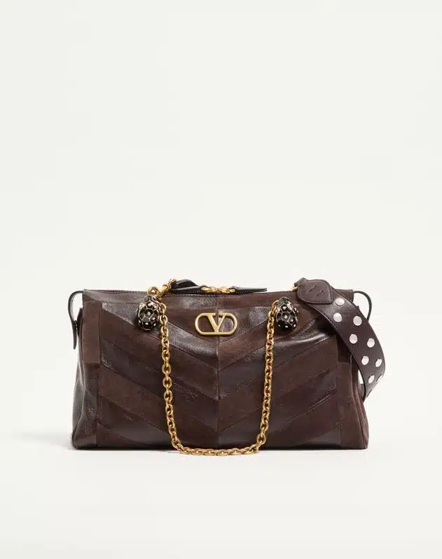 Valentino Garavani Panthea Medium Shoulder Bag In Suede And Nappa With Chevron Motif