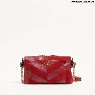 Valentino Garavani Panthea Small Shoulder Bag In Suede And Nappa With Chevron Pattern