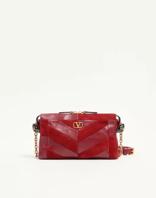 Valentino Garavani Panthea Small Shoulder Bag In Suede And Nappa With Chevron Pattern