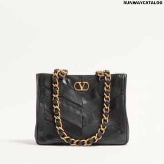 Valentino Garavani Laseine Small Shopping Bag In Chevron-Patterned Nappa Leather