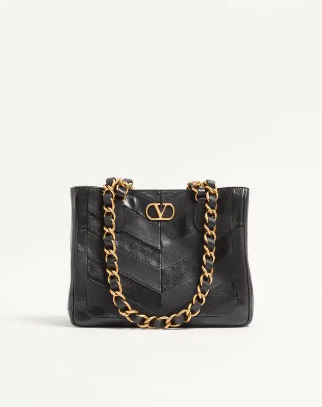 Valentino Garavani Laseine Small Shopping Bag In Chevron-Patterned Nappa Leather