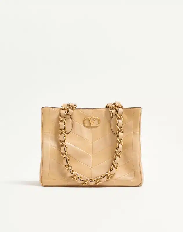 Valentino Garavani Laseine Small Shopping Bag In Chevron-Patterned Nappa Leather