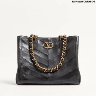 Valentino Garavani Laseine Shopping Bag In Nappa Leather With A Chevron Pattern